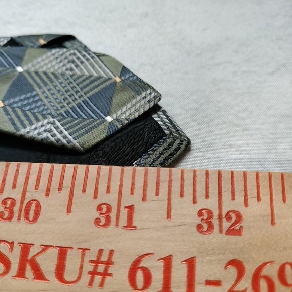 Murano Silk Necktie Tie Geometric Pattern X long Blue Green Made in USA Formal - Picture 7 of 9